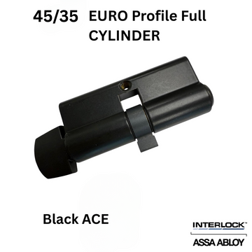 INTERLOCK Euro Profile Cylinder 45/35 Key outside / Small Thumbturn inside, Black Ace